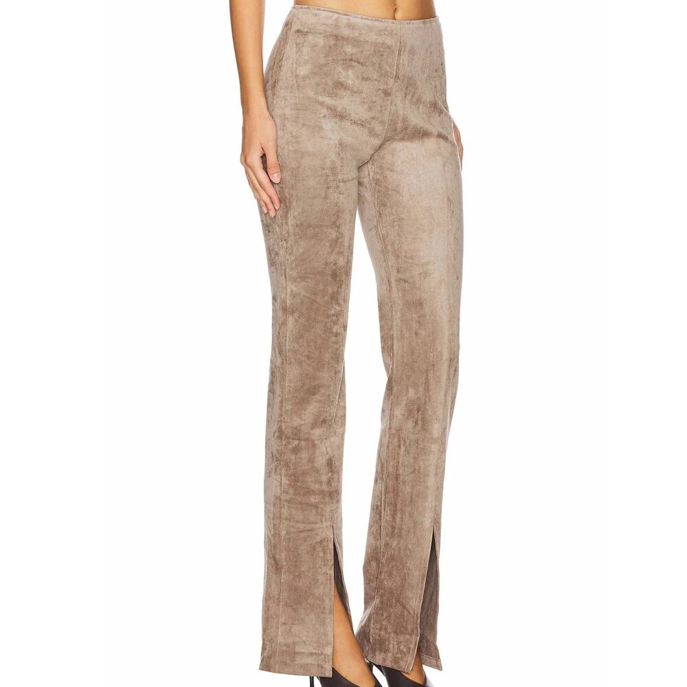 Amanda Uprichard Tavira Pants Womens XS Taupe Faux Suede NWT Slit Hem Mid Rise
